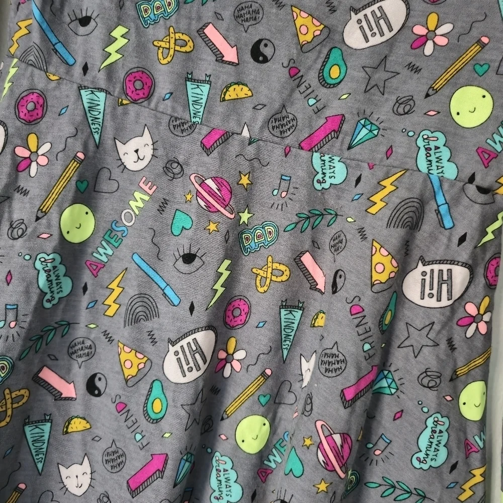 Cat And Jack Girls Skater Dress Cartoon Doodle Print Cotton Knit  XL (14/16)